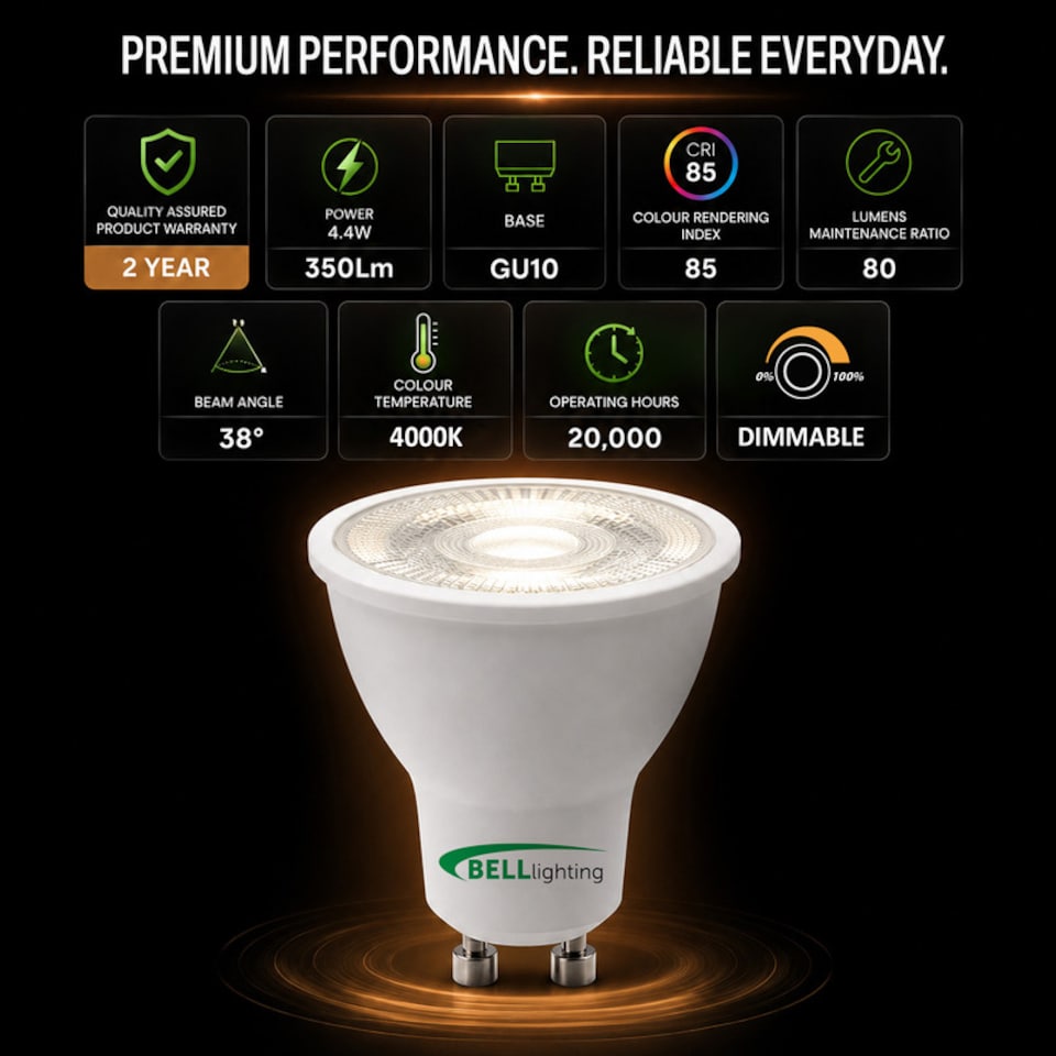image 1 of BELL Lighting GU10 Dimmable LED Spotlight 4.4W Natural White 4000K Light Bulbs
