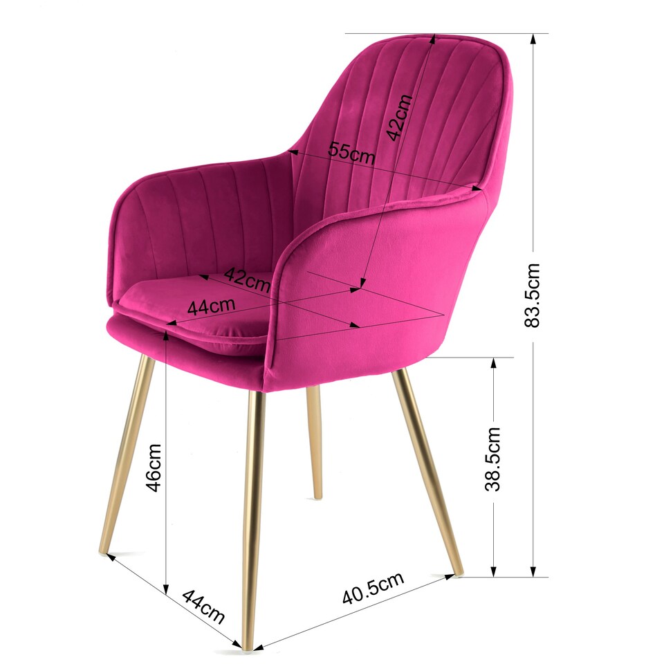 image 1 of MUSE Pair of Chairs Upholstered in Velvet Fabric with Gold Legs - Fuchsia Pink Pink | Fuchsia