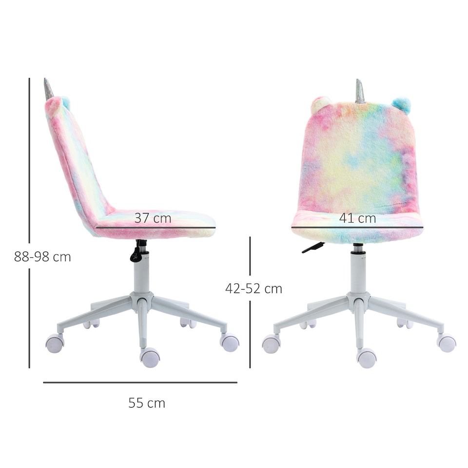 image 1 of Vinsetto Fluffy Unicorn Office Chair w/ Swivel Wheel, Cute Desk Chair, Rainbow