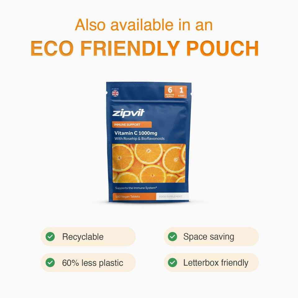 image 1 of Zipvit Vitamin C 1000mg with Rosehip & Bioflavonoids, Immune, Energy & Collagen Support, 180 Vegan Tablets, 6-Month Supply