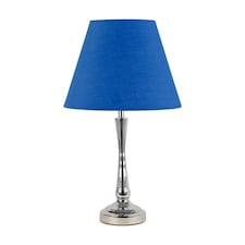 Chrome Table Lamp with Stem Detail and Royal Blue Shade Chrome | Blue
