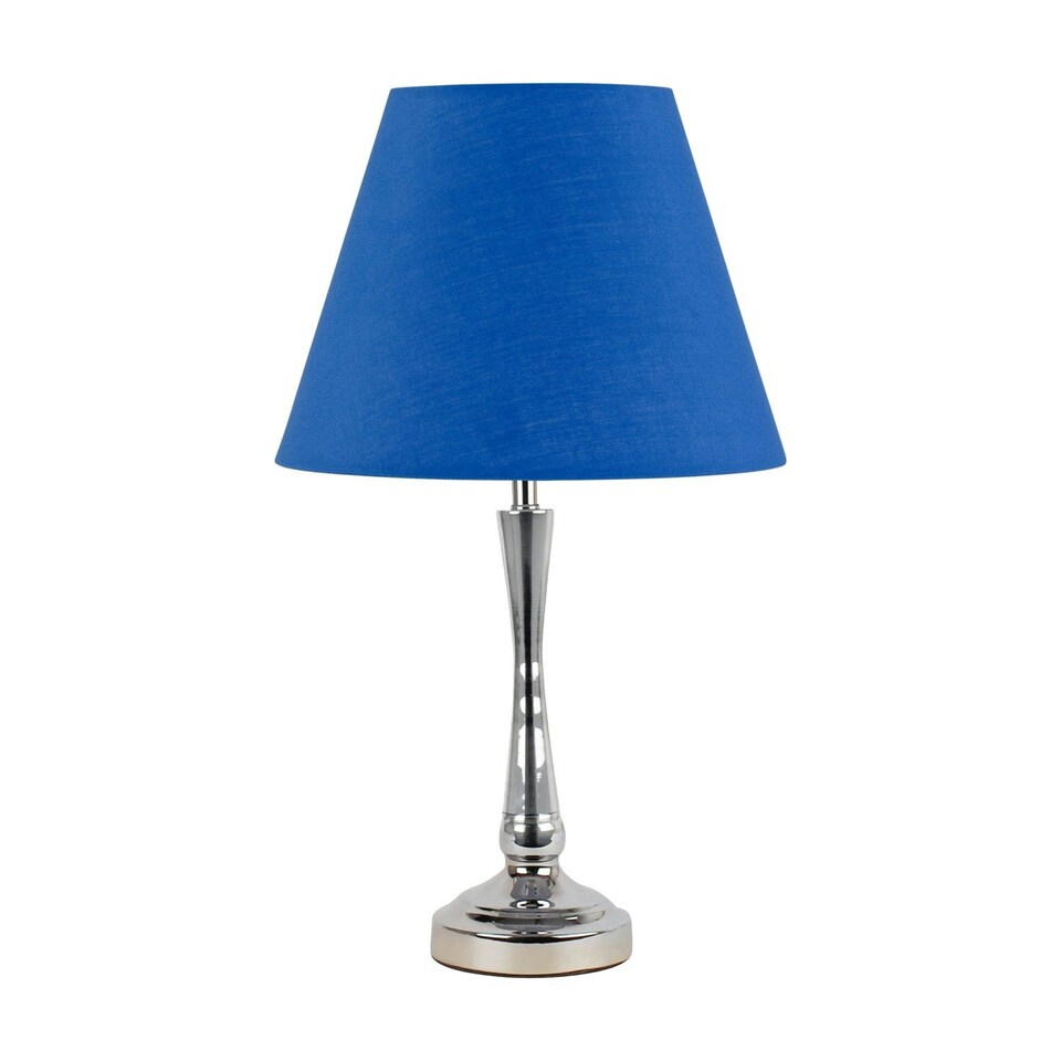 image 1 of Chrome Table Lamp with Stem Detail and Royal Blue Shade Chrome | Blue