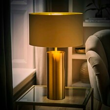 ValueLights Lexy Beige & Metallic Gold Shade with Gold Dimmable Touch Table Lamp & LED Bulb