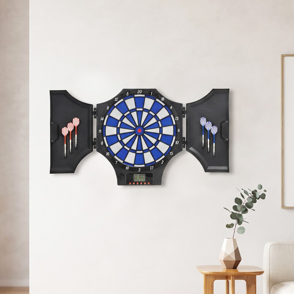 image 1 of SPORTNOW Electronic Dartboard Set with Cabinet, 31 Games, for 8 Players