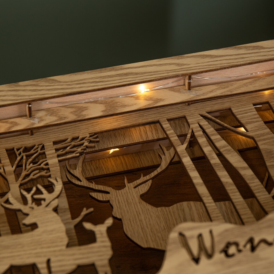 image 1 of 37cm Battery Operated Light up Wooden Christmas Reindeer Scene with Warm White LEDs