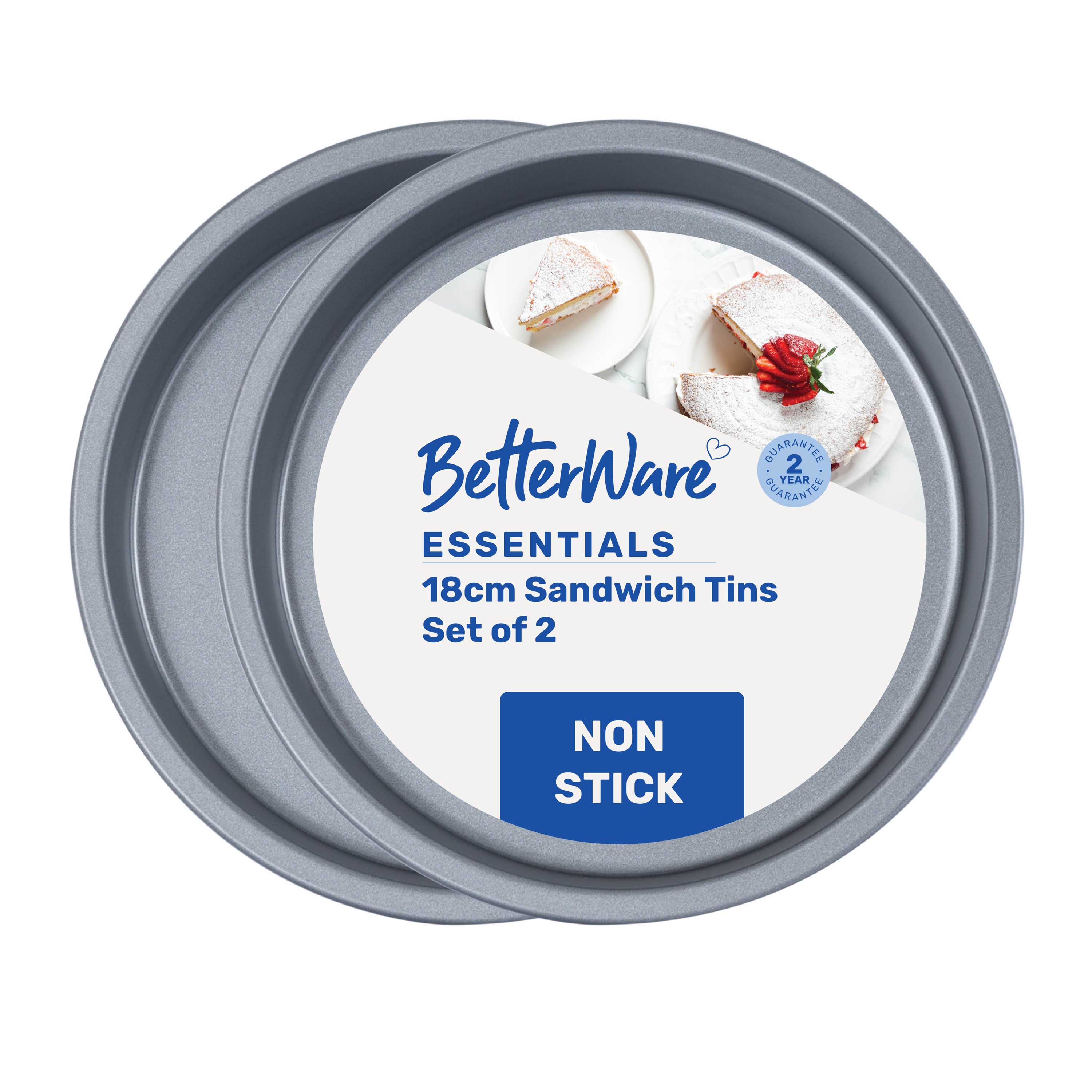 Betterware Essentials 2 x 18cm Non-Stick Sandwich Tins in Silver | Size: 2 x 18 cm