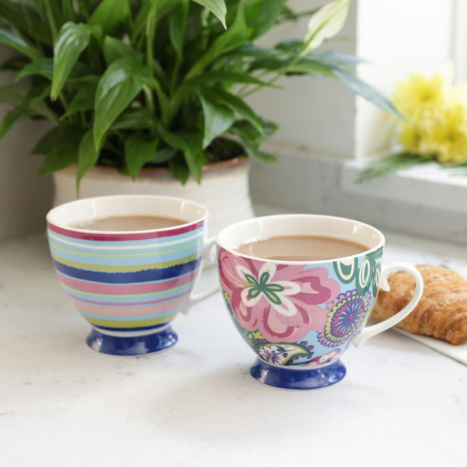 image 1 of KitchenCraft China Bright Floral Footed Mug | Multi | 1