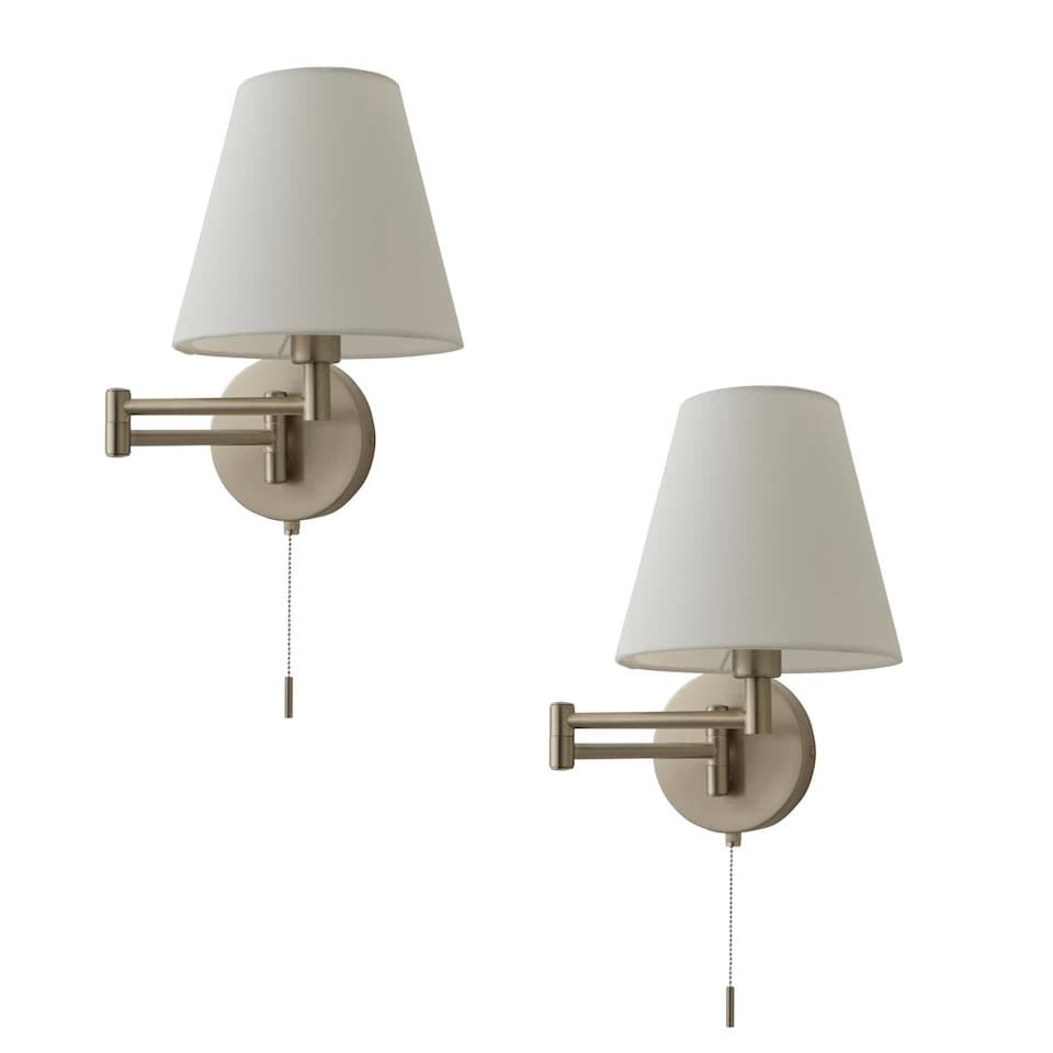 image 1 of ValueLights Sonia Pair Chrome Swing Arm Wall Lights Taper Shade | Chrome