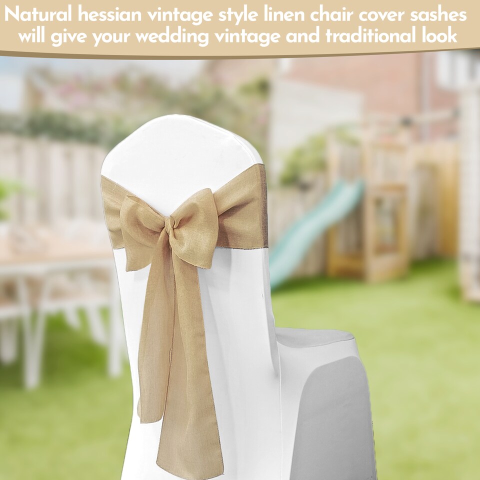 image 1 of 7" x 108" Hessian Chair Sashes, Rustic Burlap Table Runner Sash - 10pcs