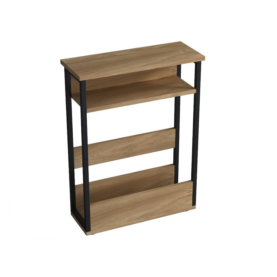 image 1 of 3 Tier Slim Coffee Side Table Newspaper Magazine Shelf Rack Bedside Sofa End | Brown | Oak | H-62.5cm | 1