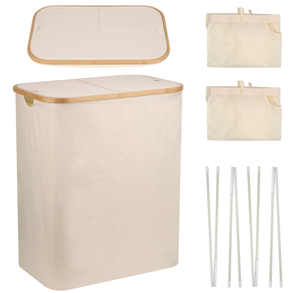 image 1 of 140L Foldable Laundry Basket with Lid, Polyester Clothes Hamper