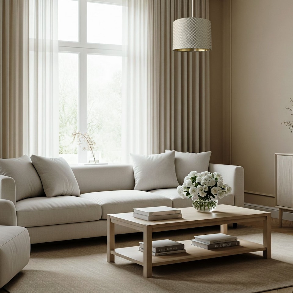 image 1 of Light Shimmer Taupe Drum Lamp Shade with Inner Champagne Gold Lining | Cream | Taupe | 1