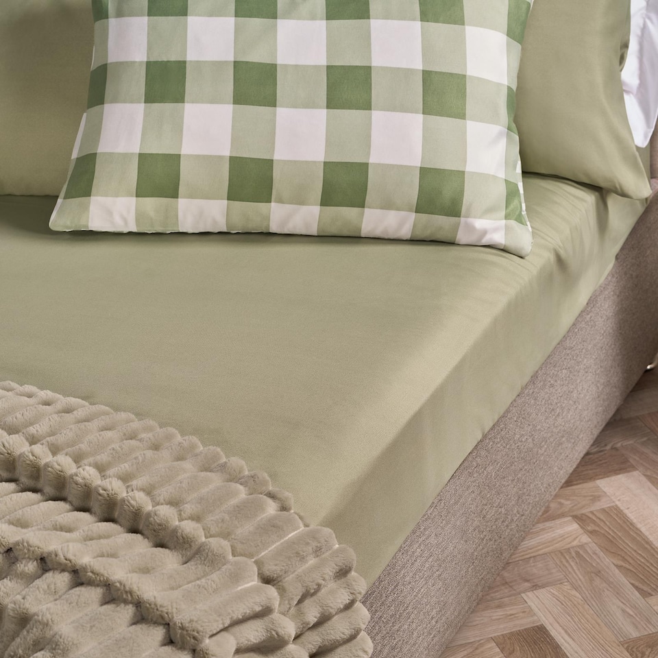 image 1 of OHS Ultra Soft Microfibre Plain Fitted Bed Sheet | Green | Sage | Double