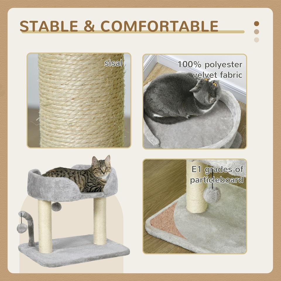 image 1 of PawHut Cat Tree Tower Scratcher with Bed for Indoor Cats, Light Grey