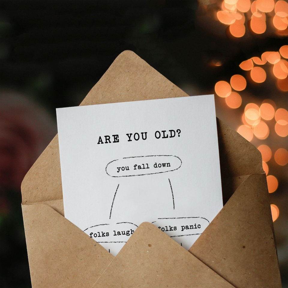 image 1 of Are You Old Fall Down Reaction Flow Chart Funny Birthday Card