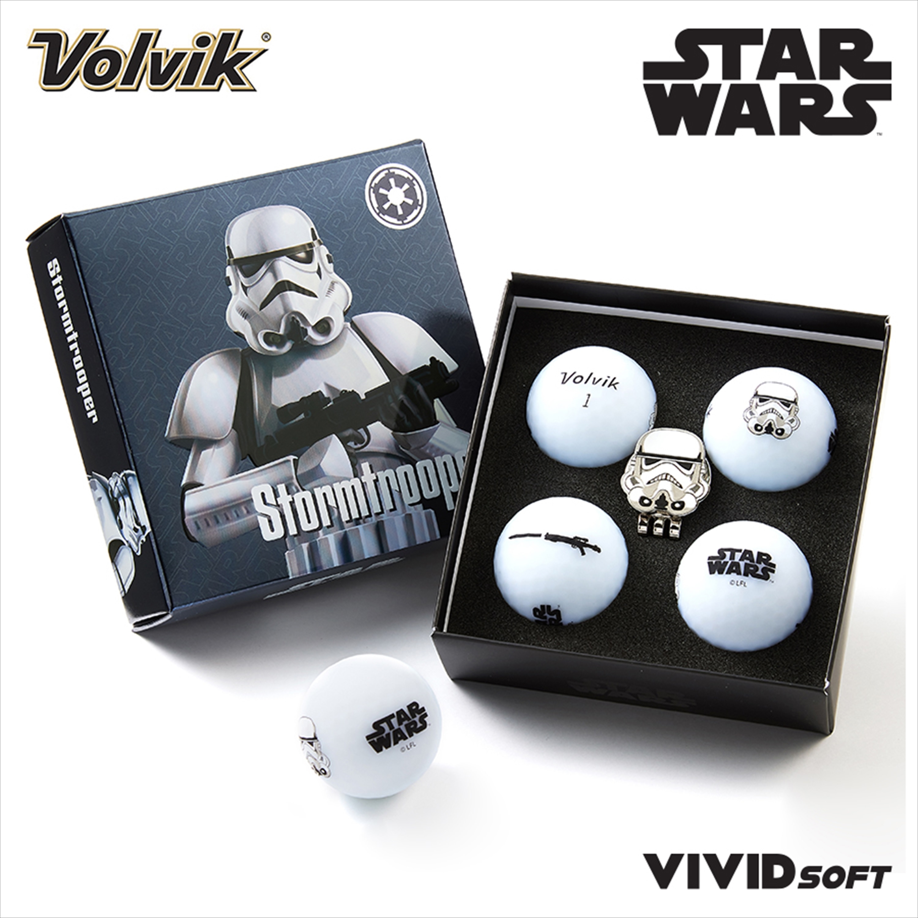 Volvik Vivid Soft Star Wars Storm Trooper 4 Ball + Marker Pack in White