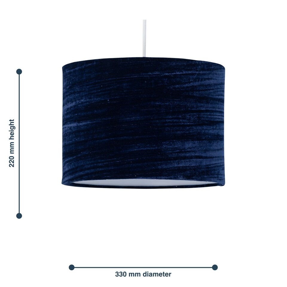 image 1 of Modern Navy Blue Crushed Velvet 33cm Easy Fit Ceiling Light Shade Pendants | Blue | Large | 1