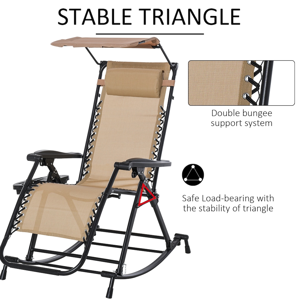 image 1 of Outsunny Folding Recliner Chair Outdoor Lounge Rocker Zero-Gravity Seat | White | Beige