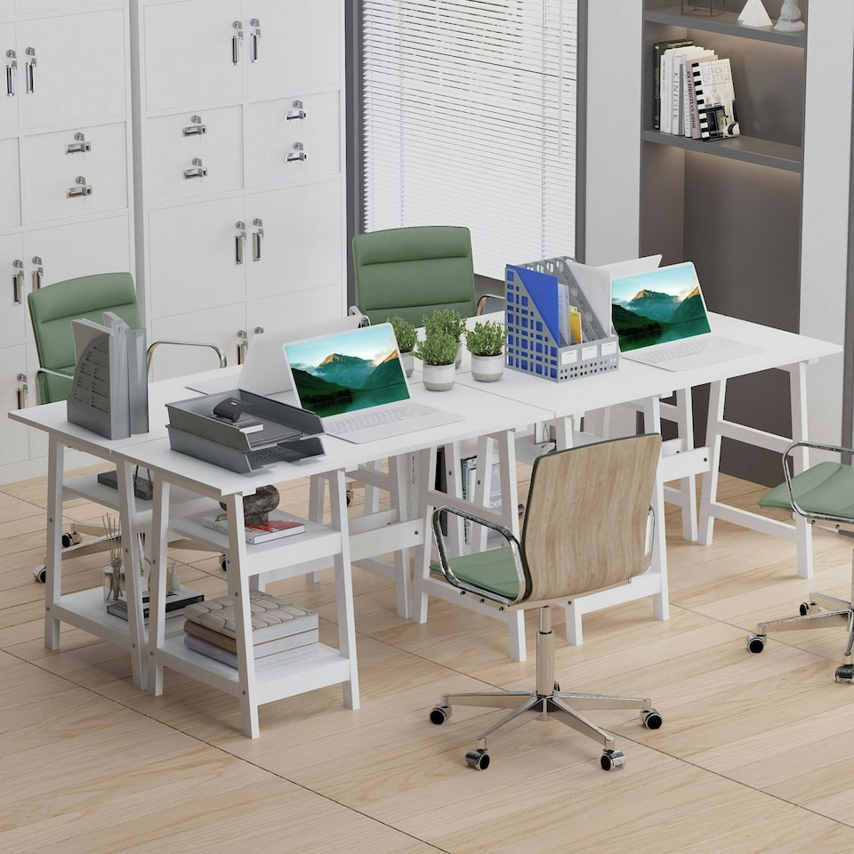 image 1 of HOMCOM Computer Writing Desk w/ Shelf PC Workstation for Home Office White
