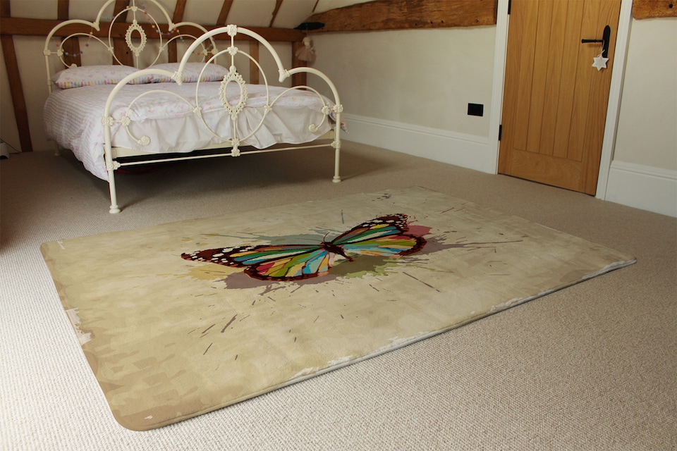 image 1 of Butterfly & Paint Splats Rug | Multi