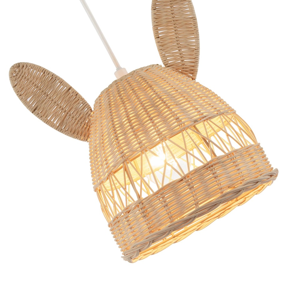 image 1 of Natural Woven Rattan Childrens Pendant Lighting Shade with Bunny Ears | Brown