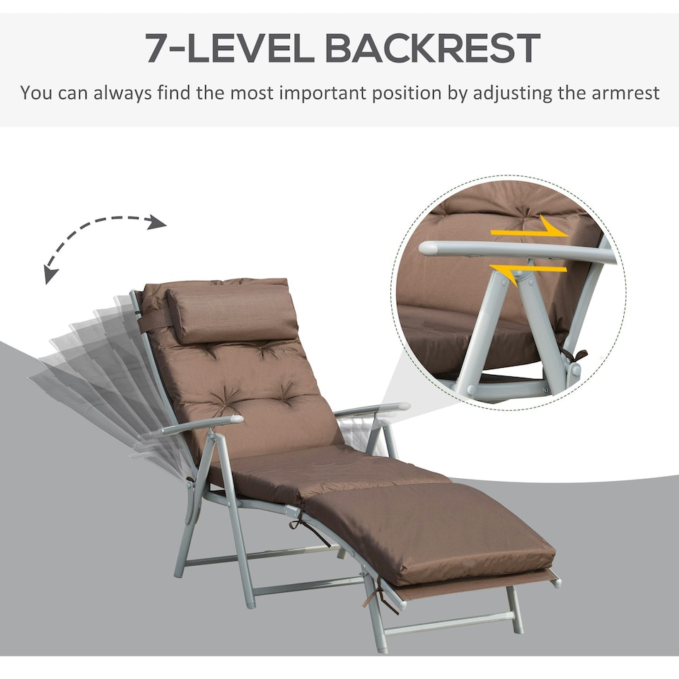 image 1 of Outsunny Sun Lounger Recliner Foldable Padded Seat Adjustable Texteline Brown