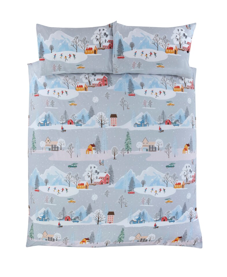 image 1 of Winter Town Polycotton Duvet Cover Set with Pillowcase | Multi | Double | 1