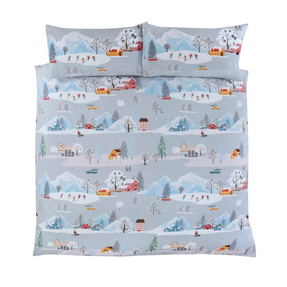 image 1 of Winter Town Polycotton Duvet Cover Set with Pillowcase Multi | Double