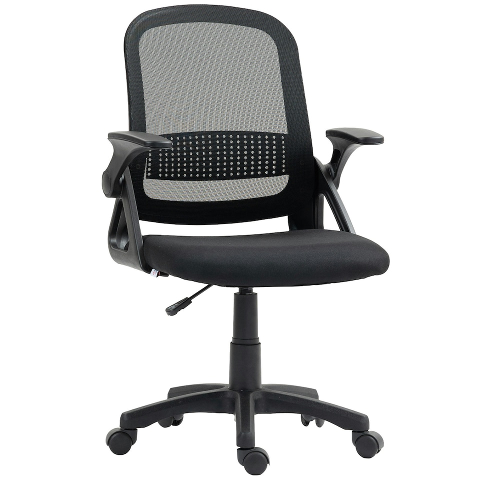 image 1 of HOMCOM Ergonomic Swivel Computer Chair with Flip-up Armrests, Black Black