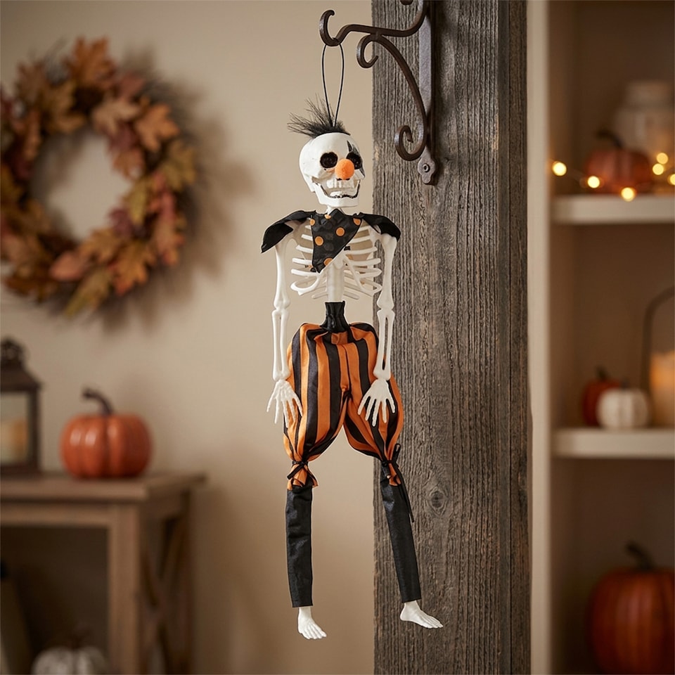 image 1 of Clown Skeleton Halloween Hanging Decoration 40cm