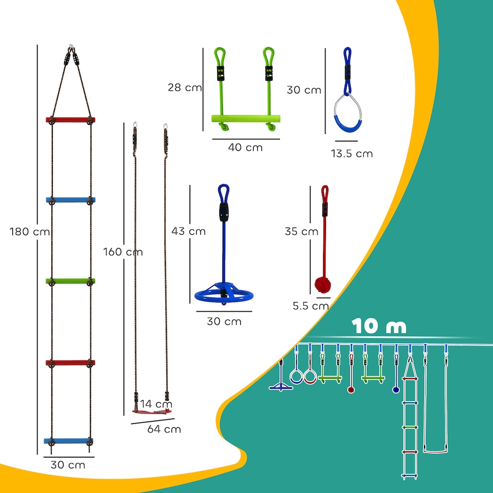 image 1 of AIYAPLAY 10-Piece Zip Line for Kids, for Outdoor, Garden, Multicoloured