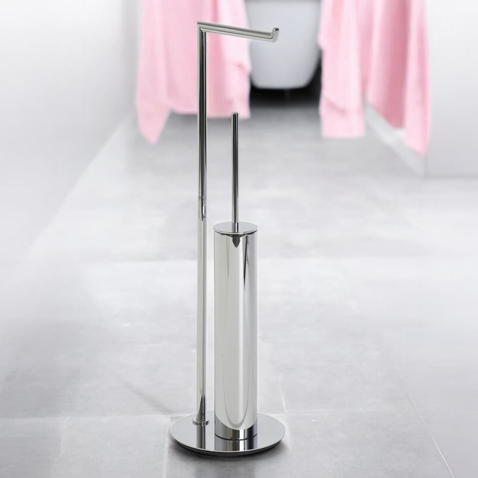 image 1 of Showerdrape Belgravia Chrome Freestanding Toilet Roll Holder & Toilet Brush Combo