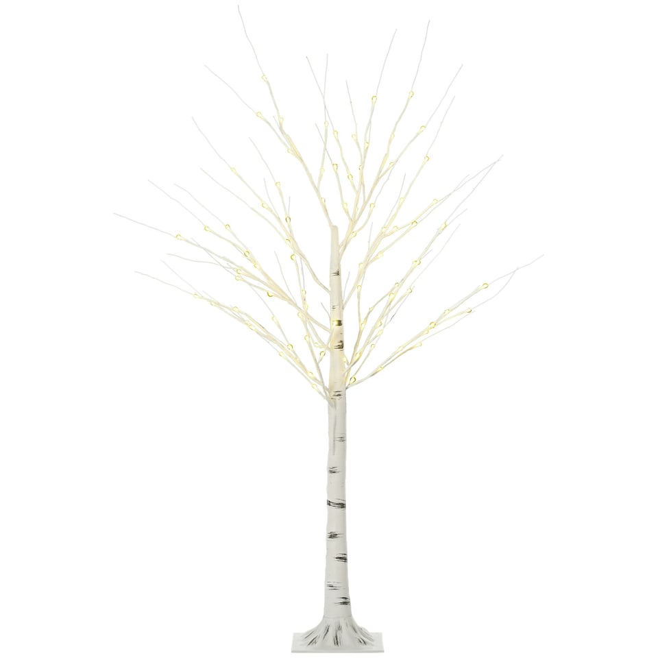image 1 of HOMCOM 5ft Artificial White Birch Tree Light w/ 96 Warm White Pre-Lit LED Light