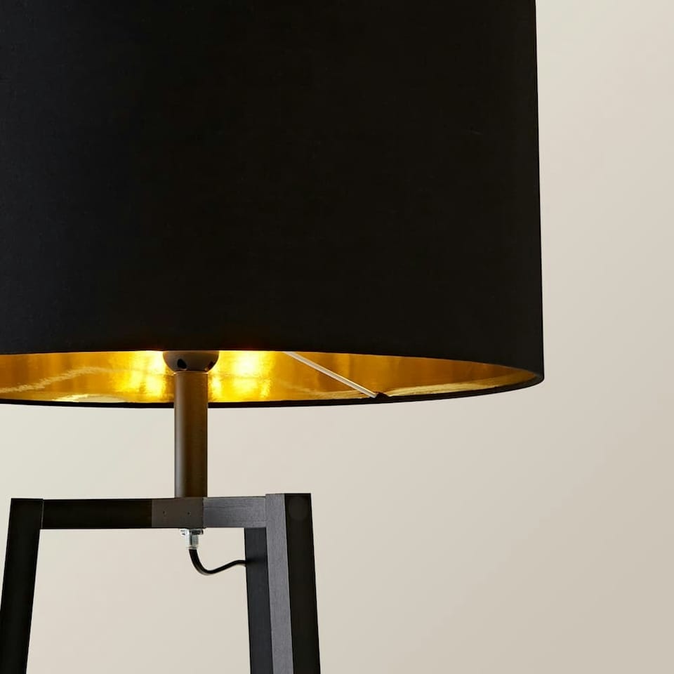 image 1 of ValueLights Hiru Black 3 Tier Floor Shelf Lamp Black Shade | Black