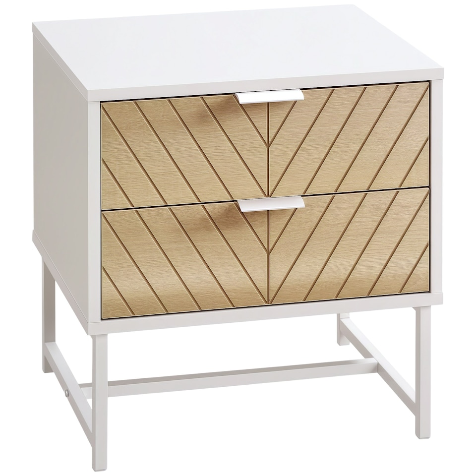 image 1 of HOMCOM Bedside Table End Table with 2 Drawers for Bedroom, White and Oak
