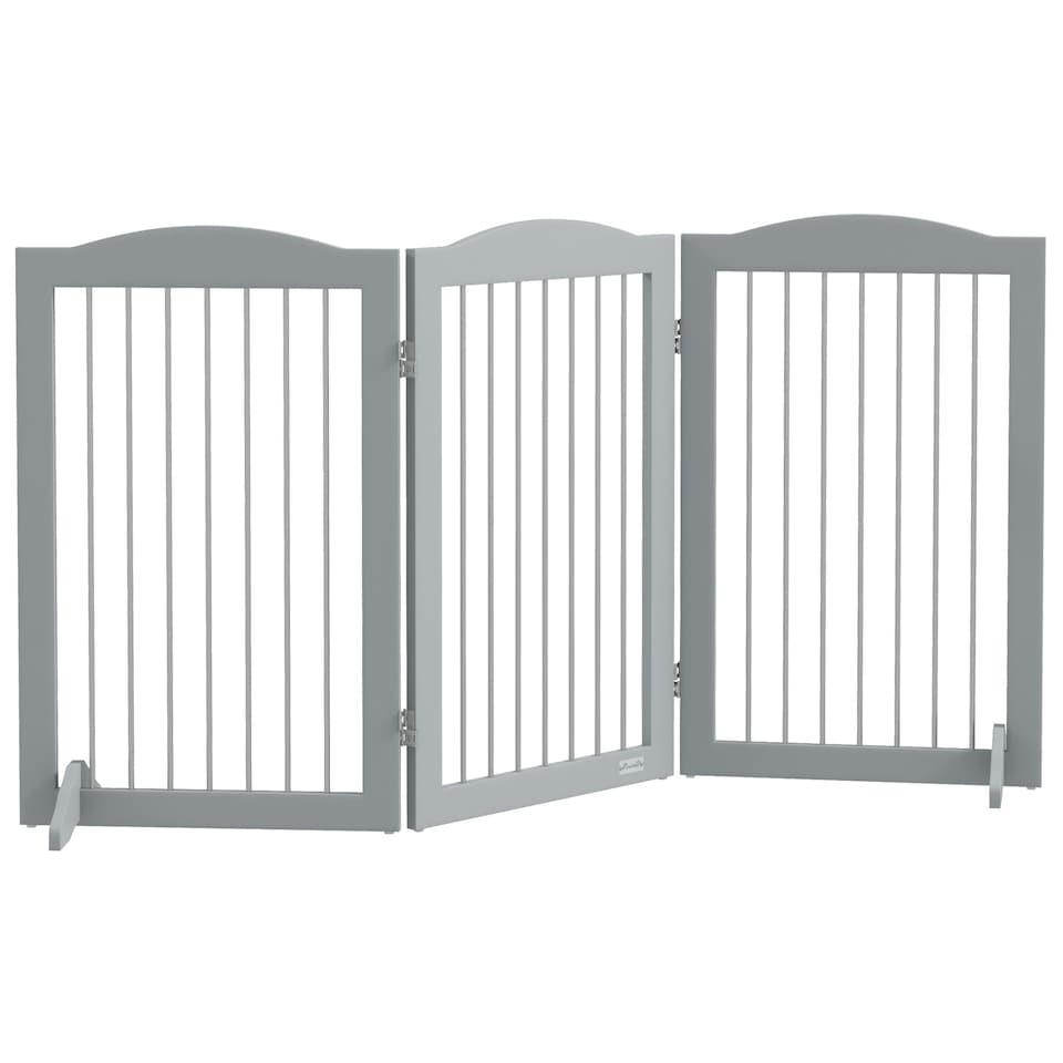 image 1 of PawHut Foldable Dog Gate, Freestanding Pet Gate with Two Support Feet - Grey