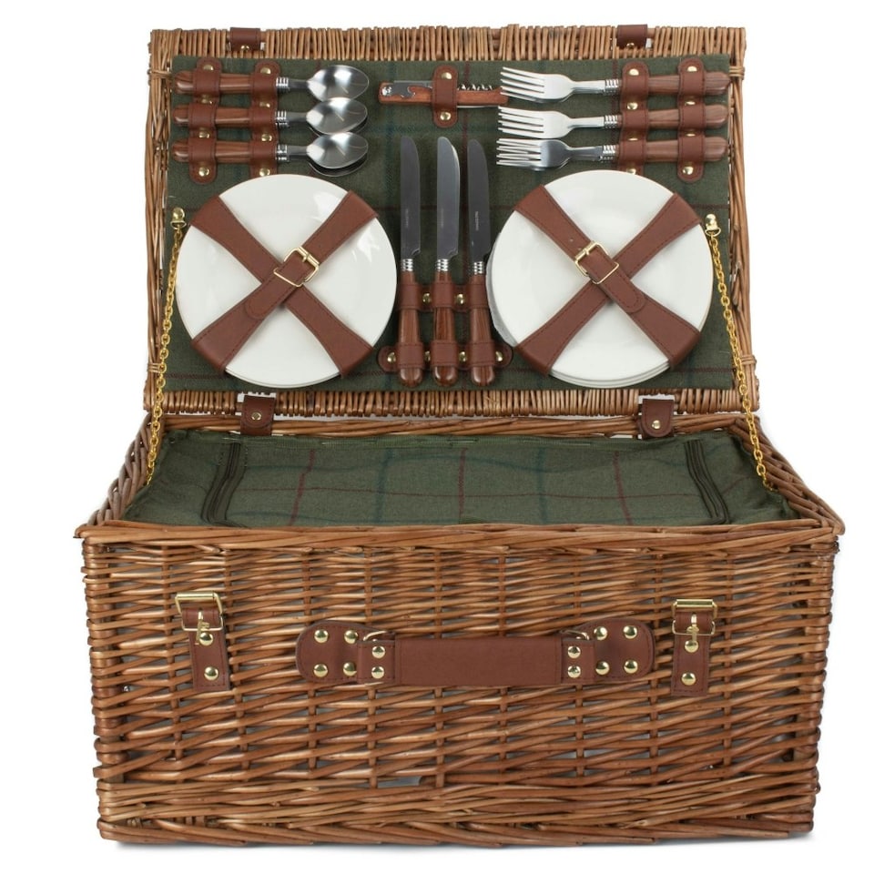 image 1 of 6 Person Green Tweed Classic Picnic Basket