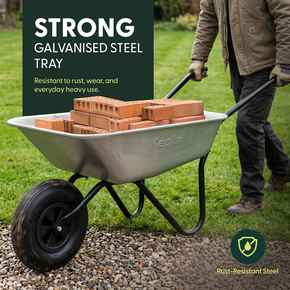 image 1 of Keplin Garden Wheelbarrow Galvanised Steel with Single Pneumatic Tyre