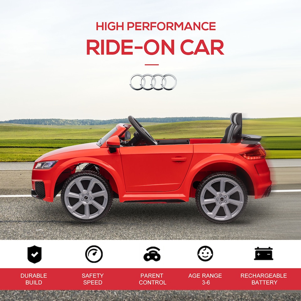 image 1 of HOMCOM 12V Battery Licensed Audi TT RS Ride-On Car w/ Headlight, Red