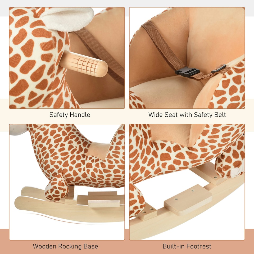 image 1 of HOMCOM Baby Rocking Horse Kids Ride on Giraffe Plush Toy W/ 32 Song Seat Belt