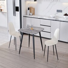 Aspen Tapered Legs Square Dining Table and 2 Curve Plastic Seat Chairs with Metal Legs - Grey/Calico/Black - Flat Packed Grey