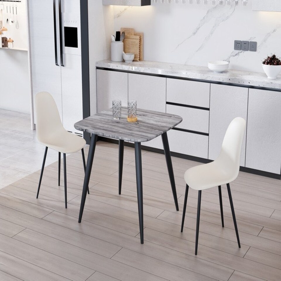 image 1 of Aspen Tapered Legs Square Dining Table and 2 Curve Plastic Seat Chairs with Metal Legs - Grey/Calico/Black - Flat Packed Grey