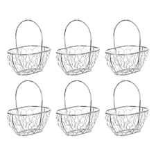 Oblong Basket Wire Mesh - 10x9.5x6.5cm | White | Silver & Set of 6 | 6