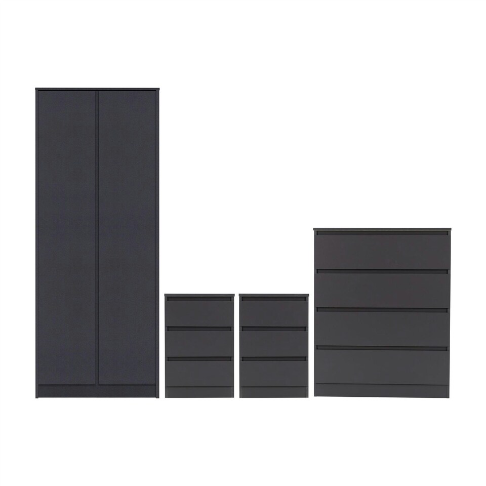 image 1 of Malvern 4 Piece Bedroom Set With 2 Door Double Wardrobe Grey