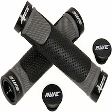 AWE AWEGrip Alloy BMX MTB Bike Grey/Black Handlebar Locking Grips + End Caps