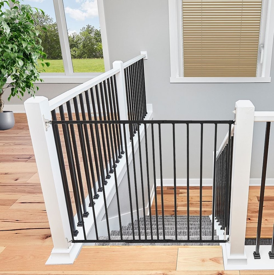 image 1 of Safetots Top of The Stairs Screw Fitted Stair Gate, Black Metal, 62.5cm - 106.8cm, Metal Baby Gate, Safety Barrier | Black | 1