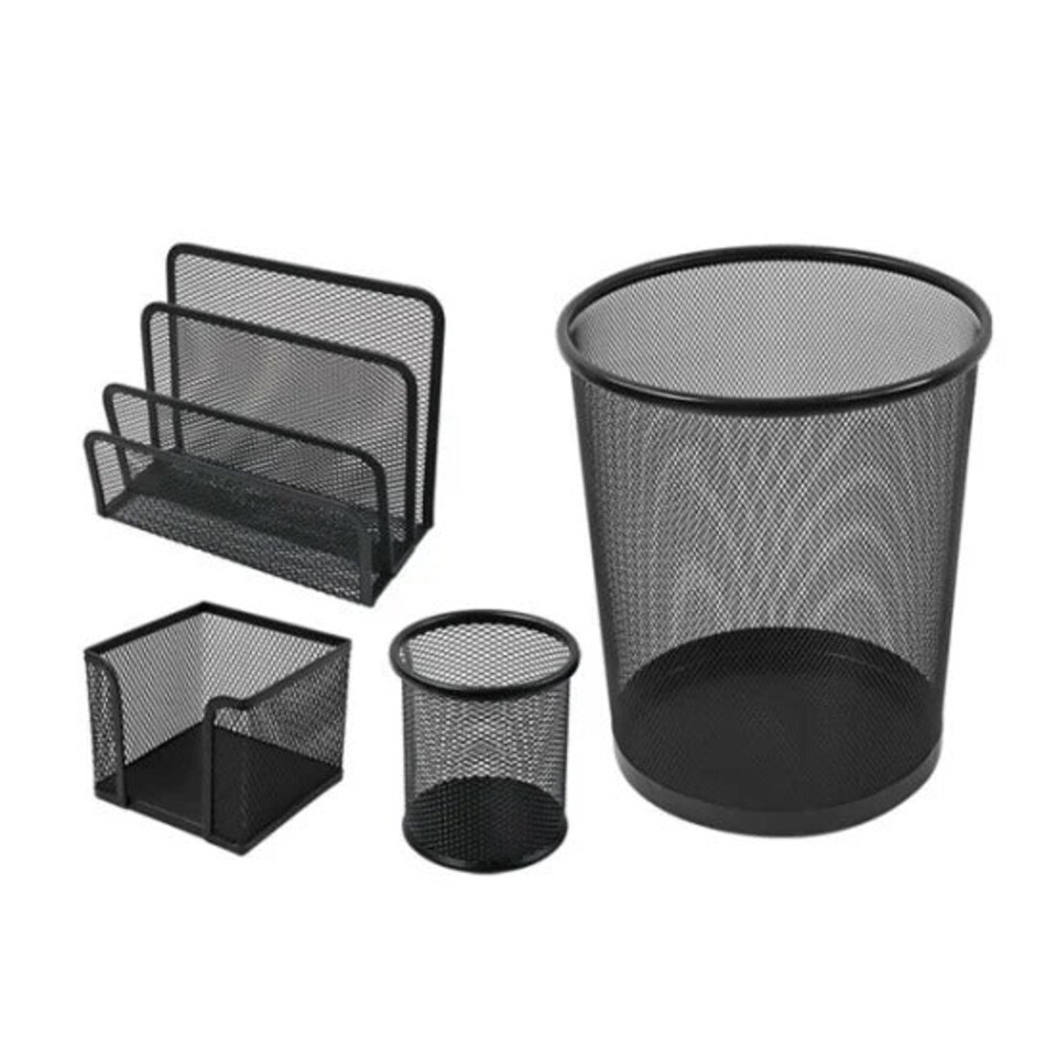 image 1 of 4 Piece Wire Mesh Office Desk Organiser Set