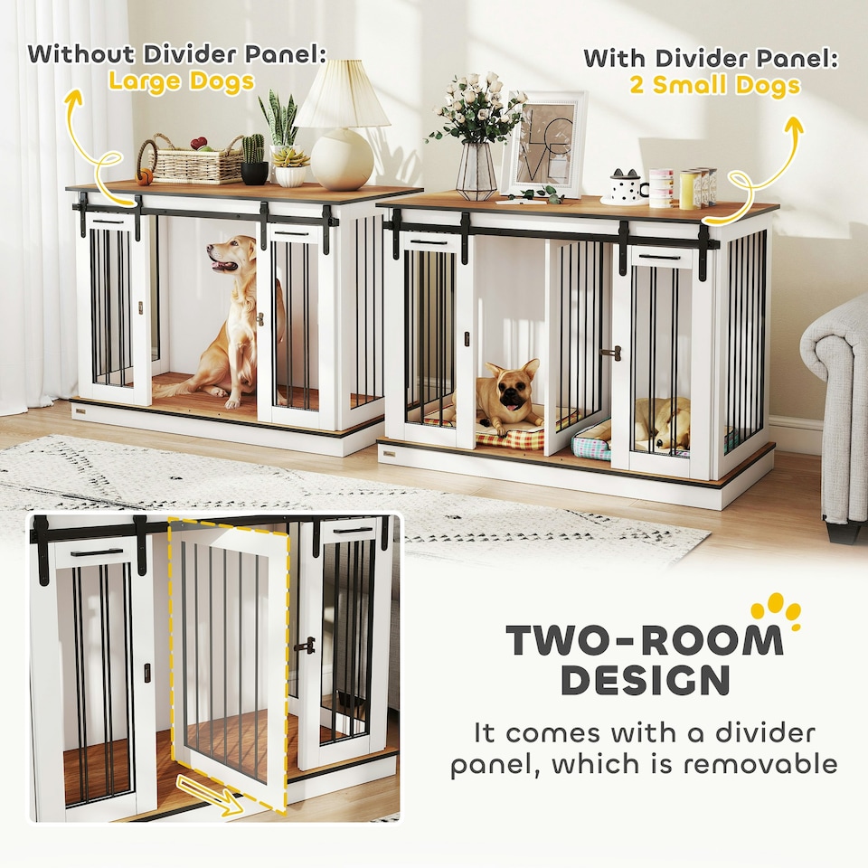 image 1 of PawHut Dog Crate Furniture for Large Dogs, Double Dog Cage for Small Dogs, White