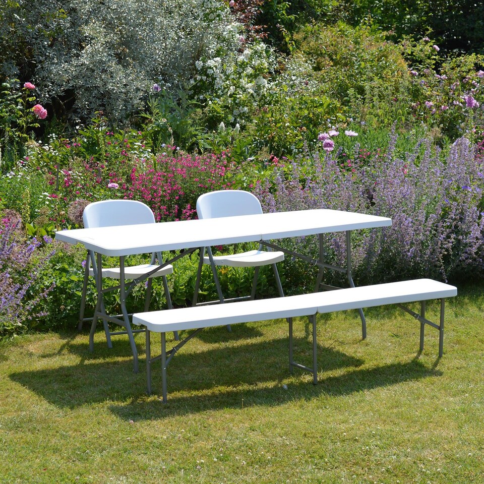 image 1 of Harbour Housewares Folding Camping Picnic Table & Bench Set - 180cm (6ft) - White | White | White