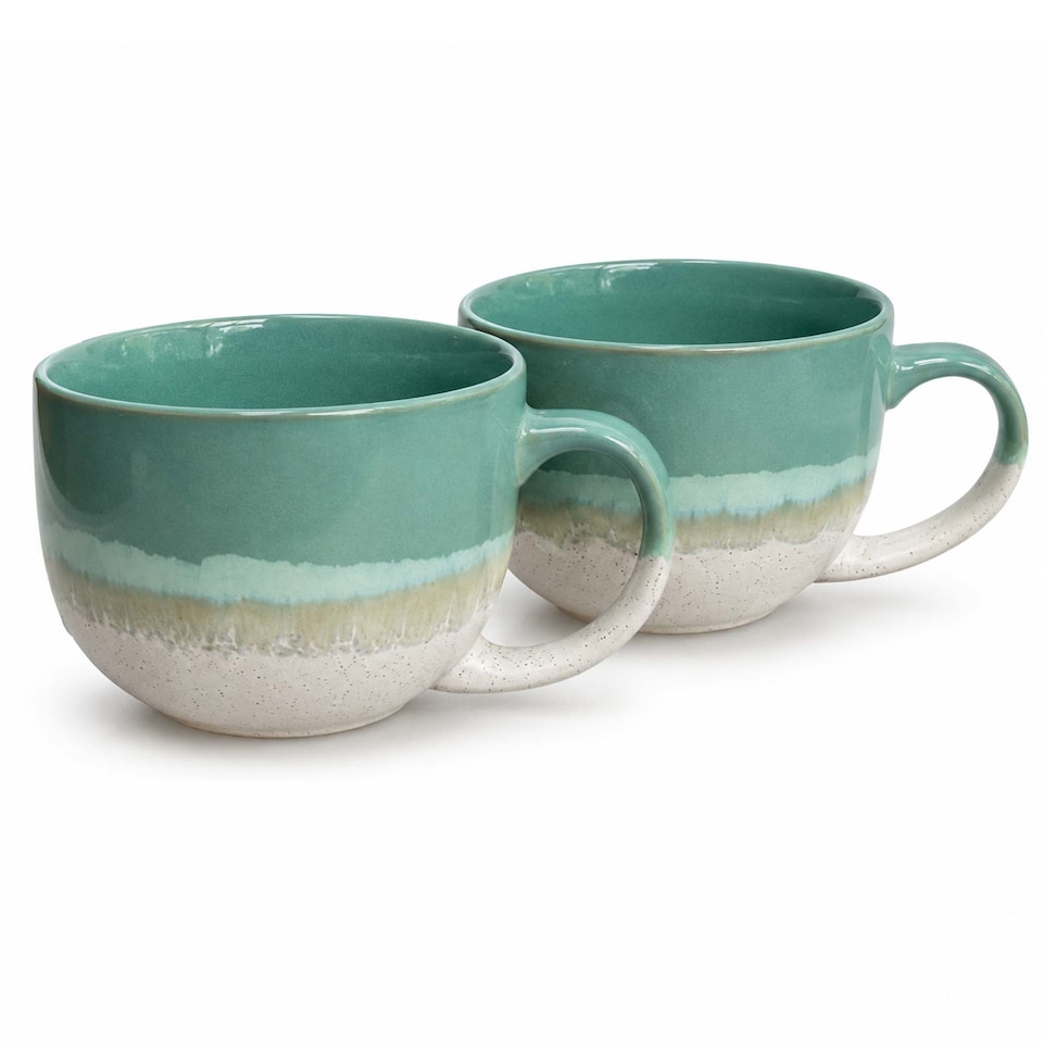 image 1 of Scandi Home Set of 2 720ml Mint Green Reactive Glaze Ceramic Aurelia Mugs